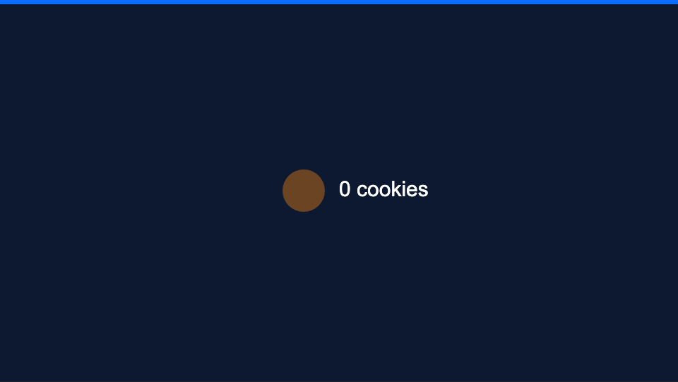 Cookie Clicker rendered: a brown cookie and the label 0 cookies